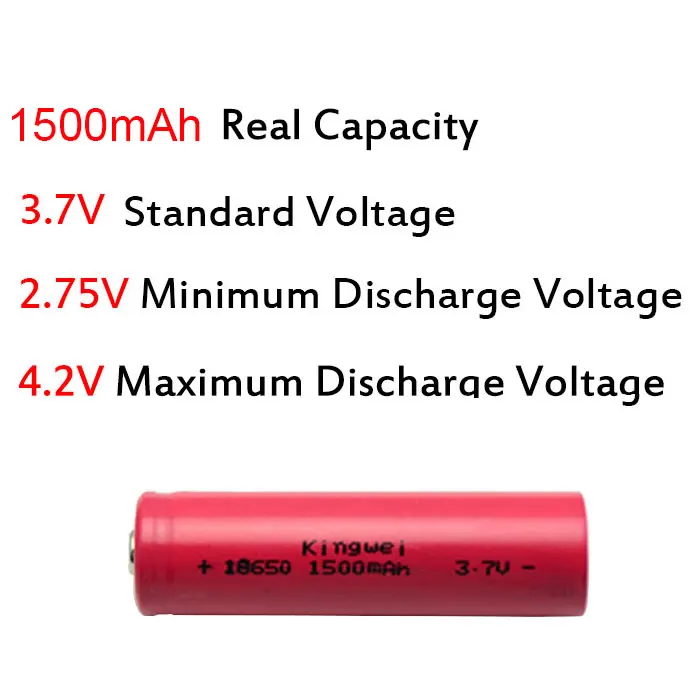 100 шт. kingwei красный оригинальный бренд 18650 Li-lon 1500 мАч Перезаряжаемые Батарея 3.7 В batterie