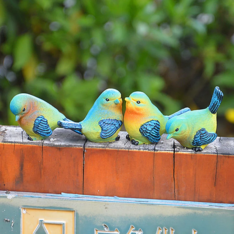 

Adeeing 4pcs/set Lovely Resin Mini Bird Figurines Statue Home Table Counter Decoration