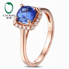 CaiMao 18KT/750 Rose Gold 1.12ct Natural VVS Purplish Blue AATanzanite 0.15ct Full Cut Diamond Engagement Gemstone Ring Jewelry