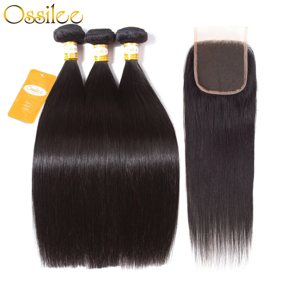Ossilee Straight Hair Bundles with Closure Peruvian Hair Bundles with Closure Human Hair Bundles with Closure Non Remy Hair