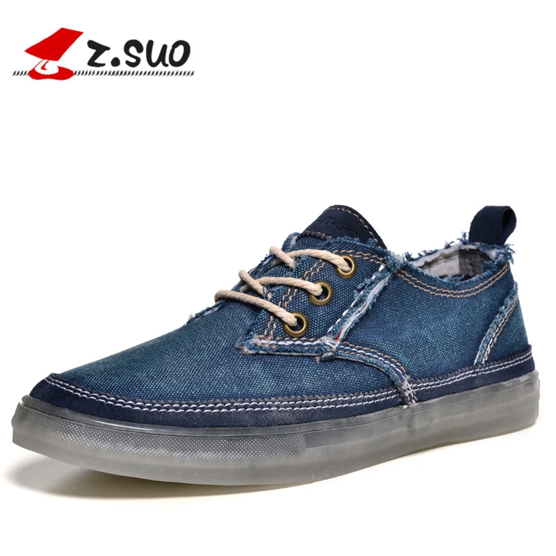 

z.suo 2017 Blue Denim Canvas Shoes Men Spring Autumn Outdoor Mens Casual Shoes Hot Sale Leisure Man Flats Retro Zapatos Hombres