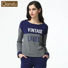 Осенняя брендовая домашняя одежда для пар, Повседневная Лоскутная Пижама, комплекты, Женский хлопковый пижамный комплект, женская футболка с длинным рукавом+ штаны