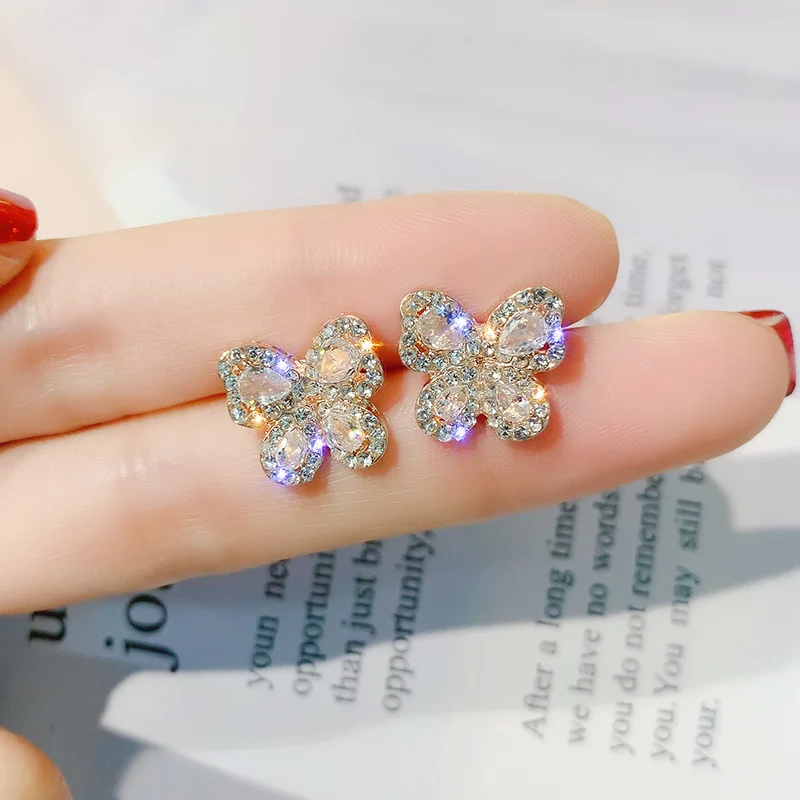 

New Luxury Crystal Stud Earrings Butterfly Earrings For Women Earrings 2019 Party Korea Silver Jewelry oorbellen