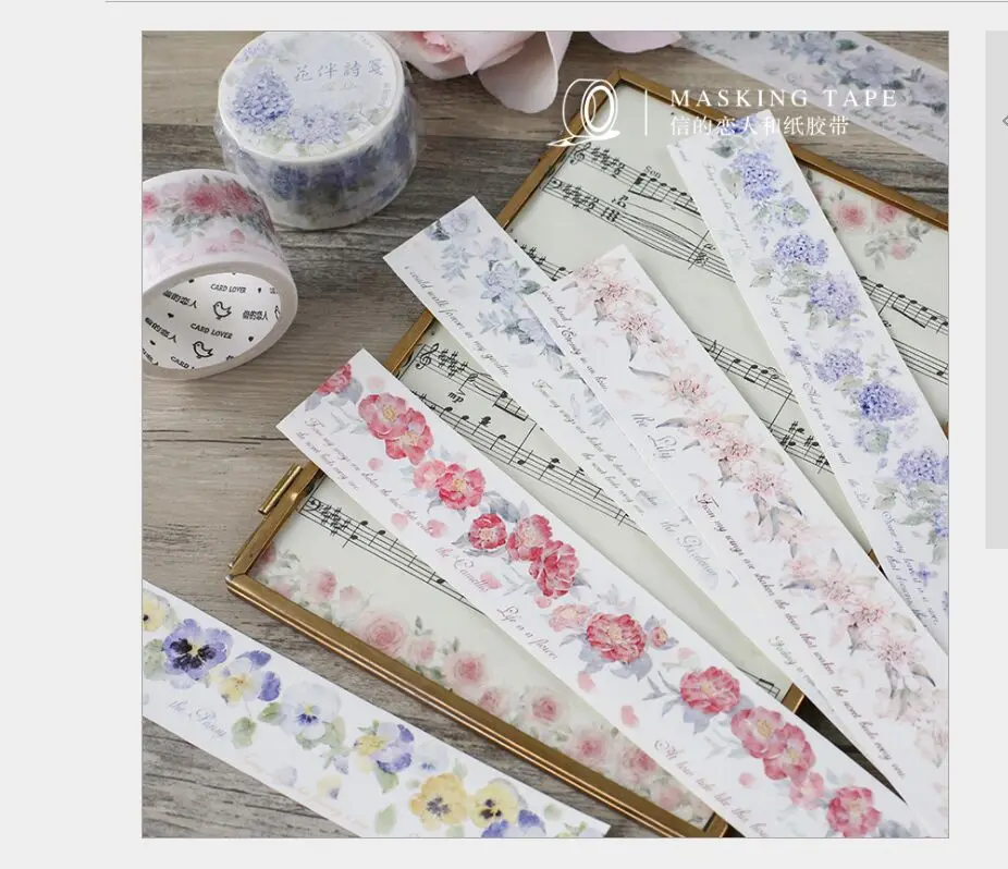

30mm wide Retro poetic floral flowers branch rose lily camellia pansy lilac flowers washi tape DIY Planner diary masking tape