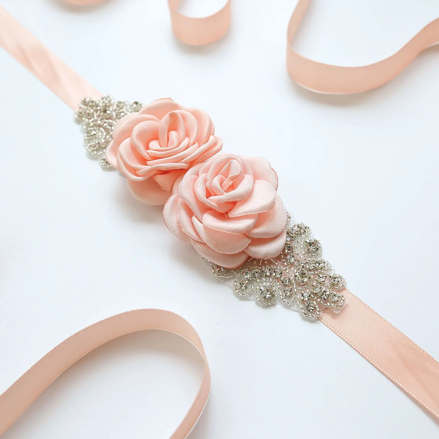 Light pink Розовые белые цветочные повязки для женщин девушки цветок стиль свадебное платье выпускного вечера аксессуары лента для подружки невесты Цветочный Пояс D09 - Цвет: Light pink