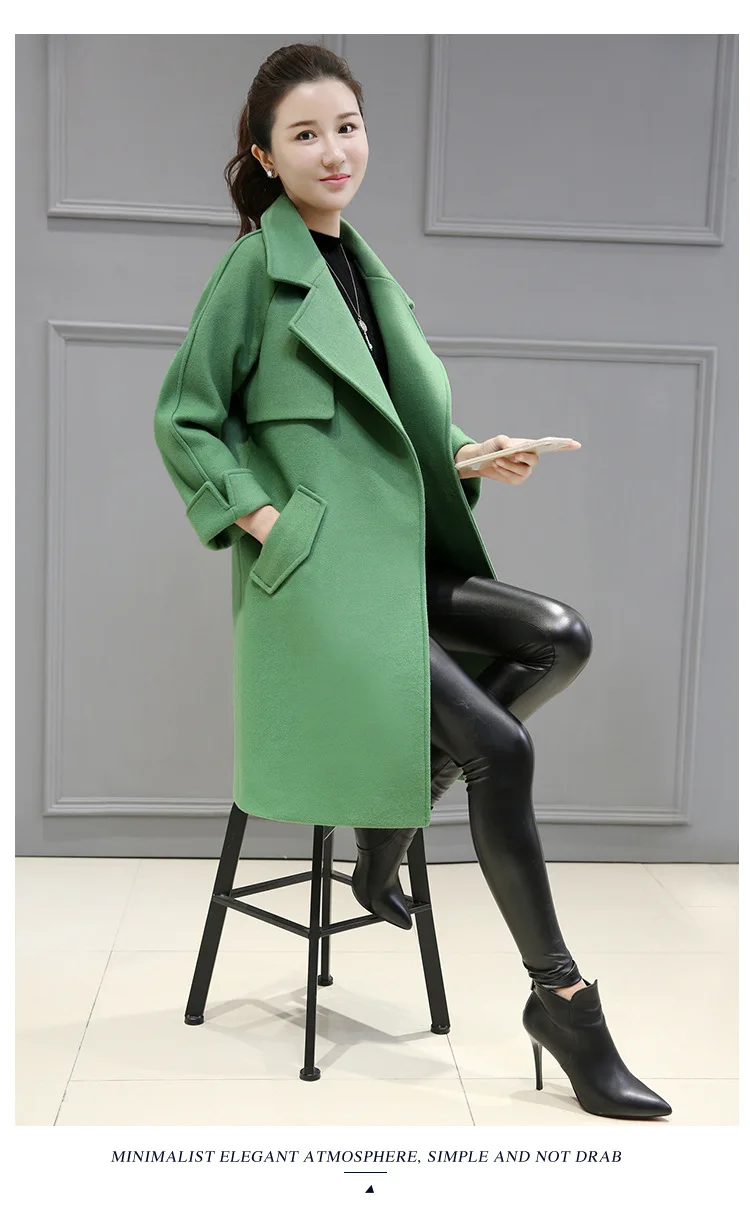 Офисное женское длинное шерстяное пальто с отложным воротником, кашемировая куртка с пуговицами, тонкое женское пальто с карманами