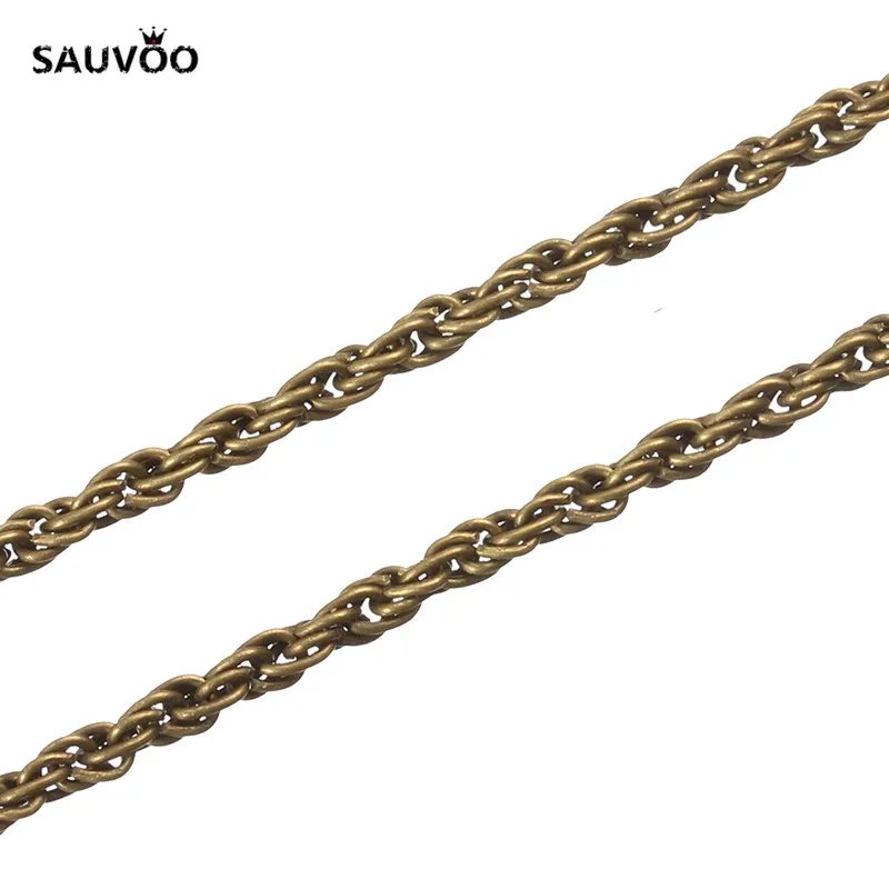 Sauvoo 10 м/лот родий цвета: золотистый, серебристый бронза Цвет металла витая массового Цепи шириной 3 мм Fit DIY ювелирных изделий f784 - Цвет: antique bronze