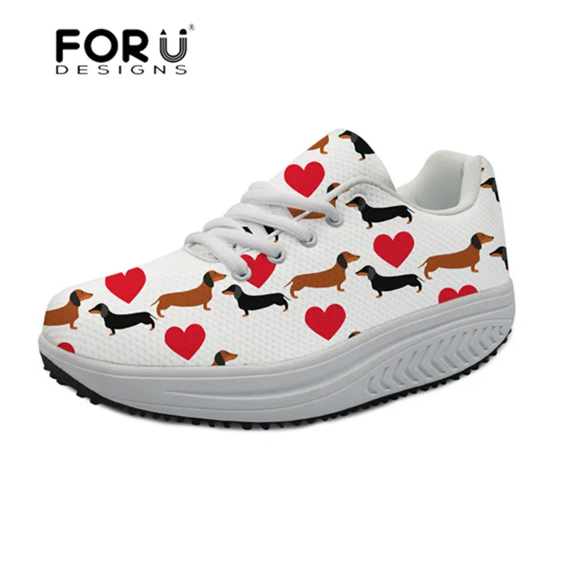 

FORUDESIGNS I Love Dachshund Dog Printing Sneakers Women Height Increasing Women's Swing Shoes Comfortable Mesh Ladies Shoes