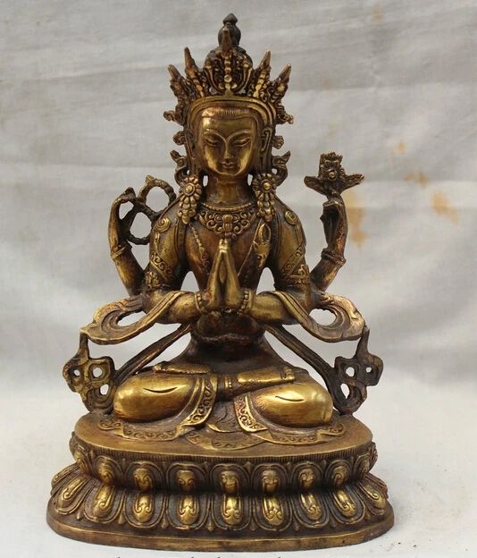 

Tibet Tibetan Buddhism Bronze Gilt Seat 4 Hands Chenrezig Buddha Goddess Statue R0710 Discount 35%