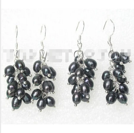 

Free shipping wholesale 2pairs natural black rice grape freshwter pearls dangle earrings E1219