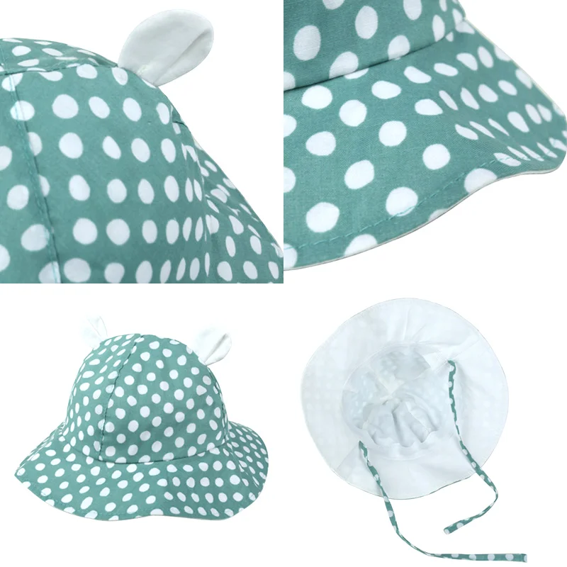 Dots Polka Baby Hat Cute Ears Baby Sun Hat Cotton Bucket Hat Toddler Boy Girl Hat Fashion Outdoor Fisher Hat Baby Girls Clothing (6)