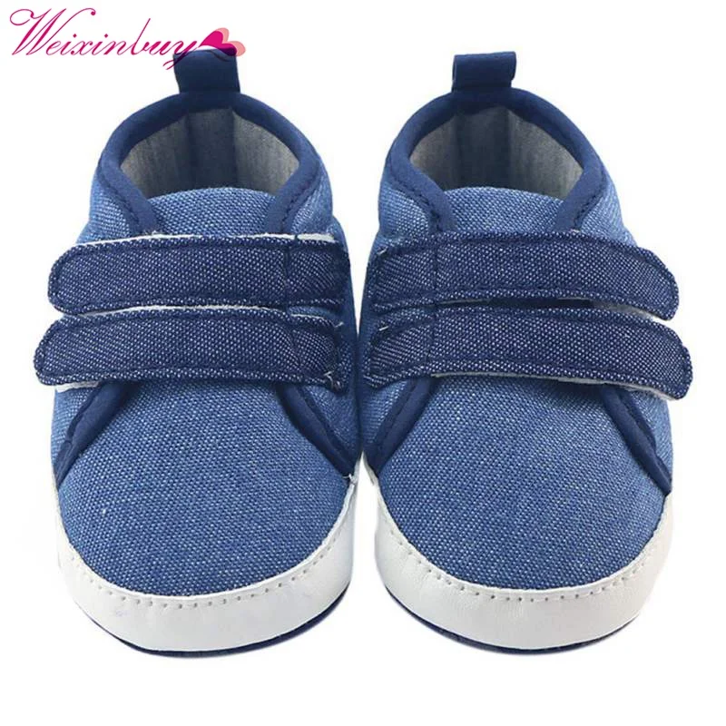

Baby Boy Sports Sneakers Toddler First Walkers Navy Denim Jeans Double Touch Strap Pram Shoes Girls Casual Baby Shoes