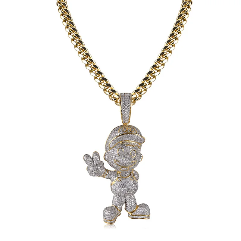 

Cute Cartoon Characters Pendant Necklace Fashion Hip Hop Jewelry New Arrival Cubic Zirconia Mens Necklace