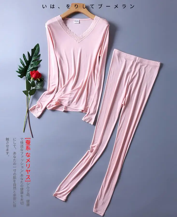 

50% Silk 50% Viscose Women's Base Layer Warm Thermal Underwear Long Johns Set M L XL SG382