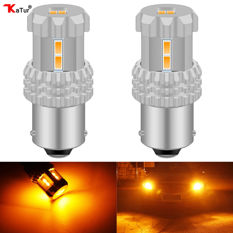 Katur 2 шт. Светодиодные Автомобильные сигнальные огни PY21W bau15s светодиодные лампы Янтарный белый P21W 1156 BA15S P21/5 W BAY15D T20 одиночный светодиод T25 Led 1400Lm