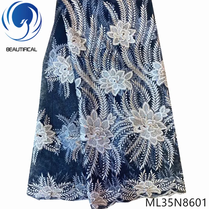 

Beautifical nigerian lace fabrics big embroidery flowers tulle lace fabrics New design french net lace fabric for dress ML35N86