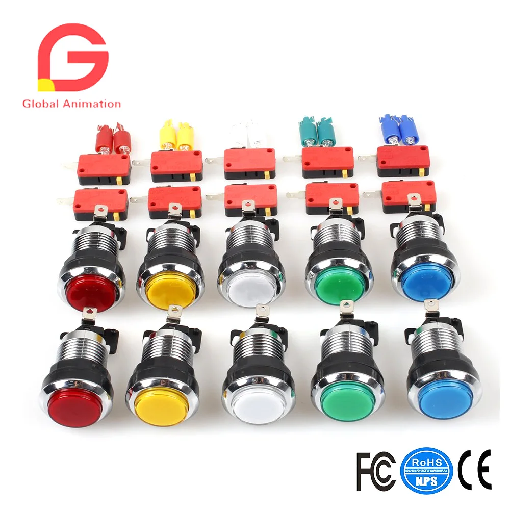 

10 Pcs/lots Chrome Plating 30mm LED Illuminated Push Buttons With Micro Switch For Arcade Machine Games Mame Jamma Parts 5V