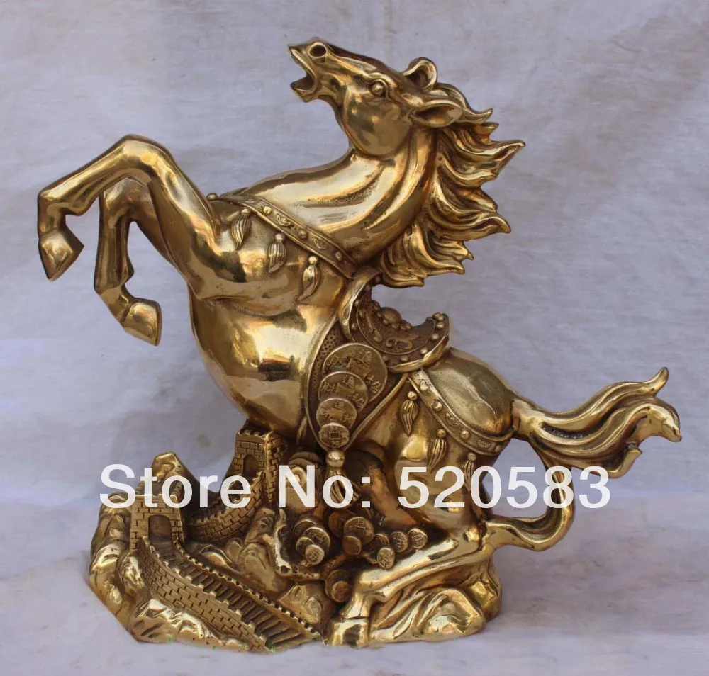 

14" Bronze Wealth Money Animal Successful Running Horse The Graet Wall Statue