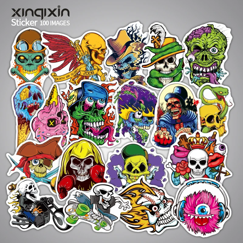 

100Pcs Mixed Horror Stickers Different Style Laptop luggage Motorcycle Bike Car Home Decor Funny PVC Waterproof Sticker