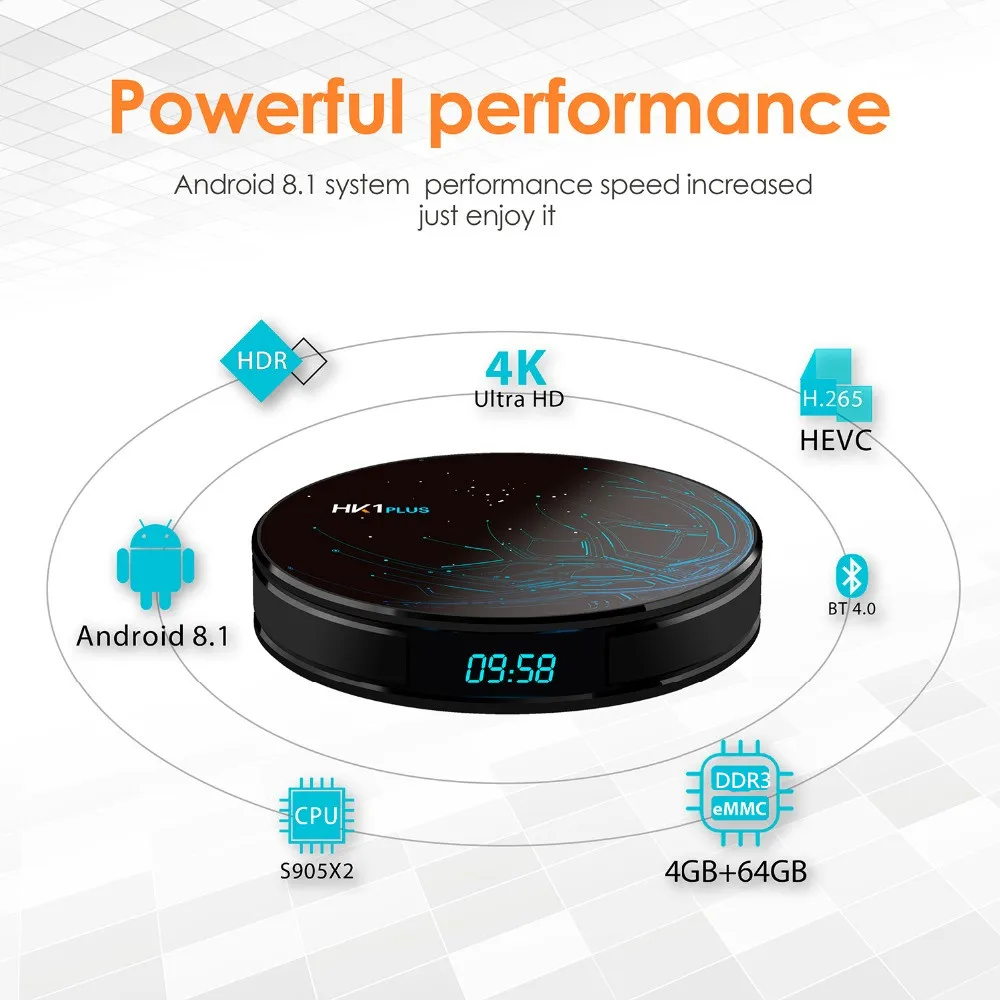HK1 PLUS Smart Android 8.1 TV Box 4G 64G Amlogic S905X2 LPDDR3 4K HD 2.4G/5GHz Wifi 100M 4G 32G Media Player BT 4.0 Set Top Box