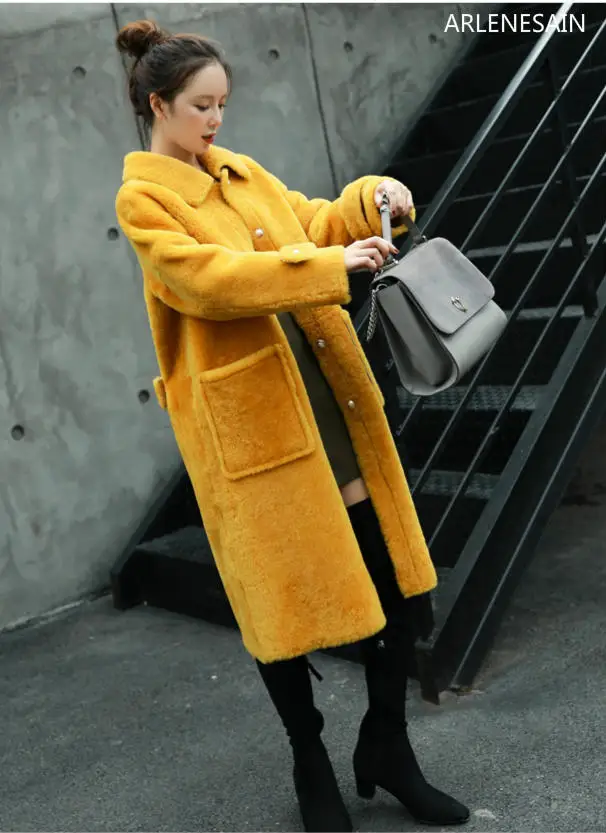 En Long Longues De Des Manteau Arlenesain Fourrure Femmes Tonte rose Moutons Veste Or Cuir blanc À Manches Personnalisé Laine S1f17