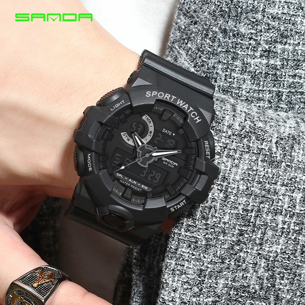 SANDA White Sports Men's Watches 30M Waterproof Military Led Digital Watches Shock Male Clock relojes hombre relogios masculino