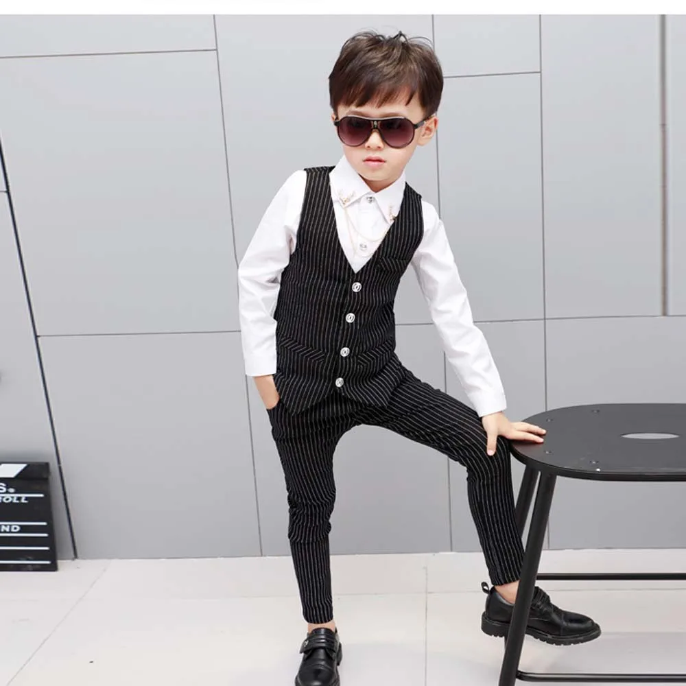 Kids Wedding Blazers Suit Boys Blouse Vest Pants 3 Pieces Set