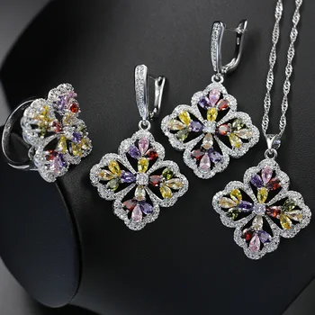 

A clover Zircon Bridal Silver 925 Jewelry Sets Women Pendant&Necklace Ring Earrings With Natural Stones Jewelery Gift