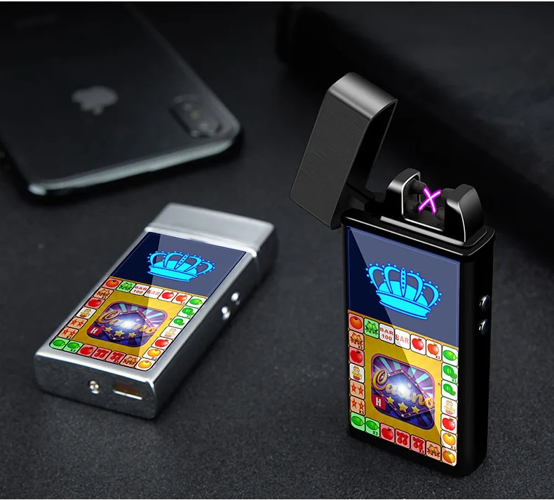Новая Металлическая ветрозащитная игровая машина USB зарядка Зажигалка двойная дуга импульсная развлекательная Зажигалка для сигарет подарки для мужчин