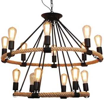 

Edison Loft Vintage Pendant Light Hemp Rope Bamboo Iron Cage Pendant Lamps Hand Knitted Lighting Fixtures Restaurant Coffee Shop