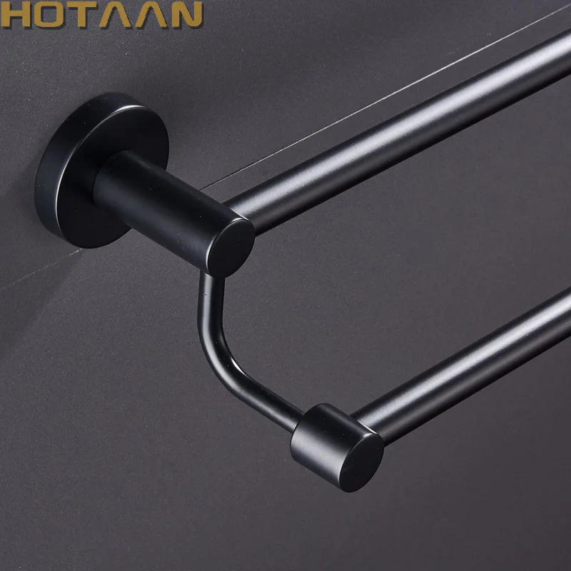 Billig Kostenloser Versand Matte Black Finish Edelstahl Bad Zubehör Doppel Handtuch Bar Handtuch Schiene Handtuch Halter 60cm YT 10998 H