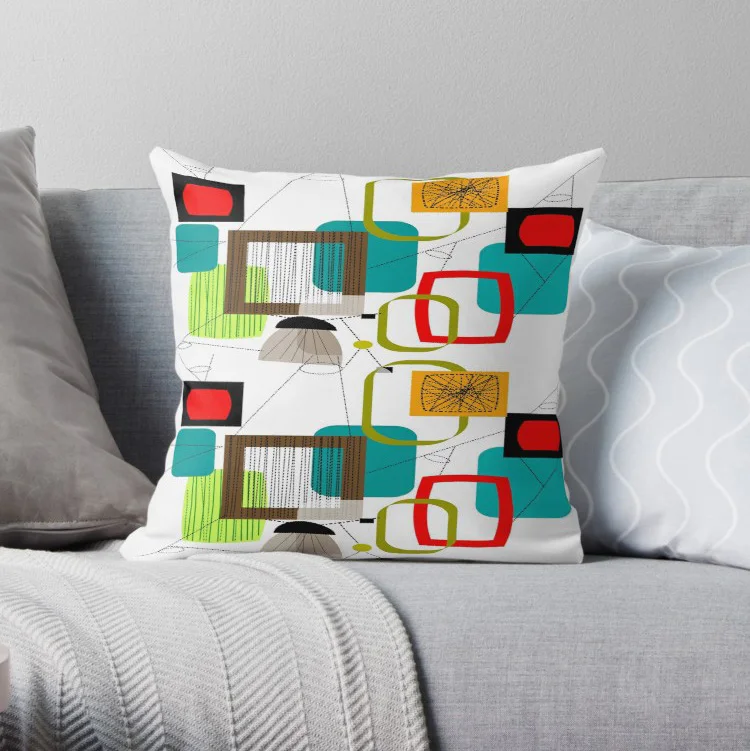 Mid Century Atomic Age Inspired Abstract Pillow Covers Cases Pattern Nordic Cover Cushion