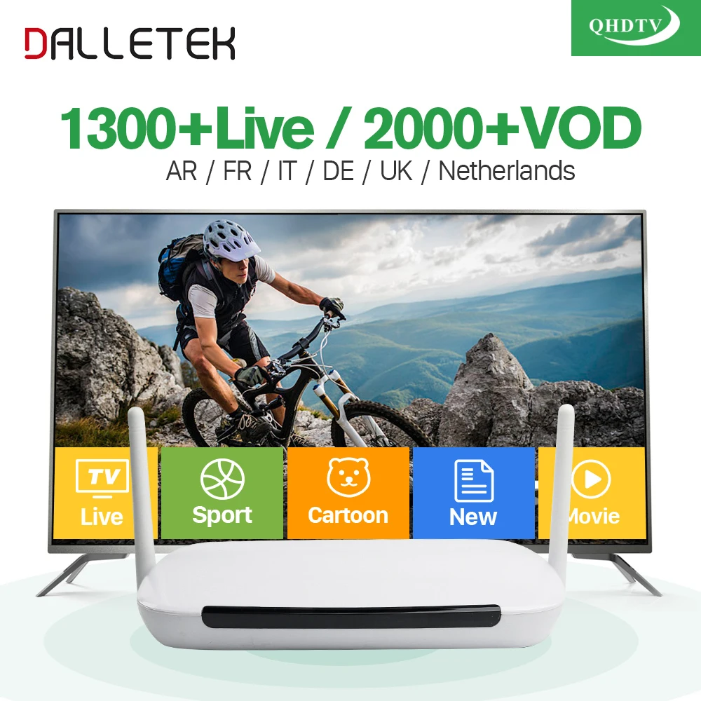 Dalletektv Q9 TV Box Smart Android 1G 8G Europe Arabic 1300 Channels QHDTV Code Subscription Italia UK Spain French IPTV Top Box