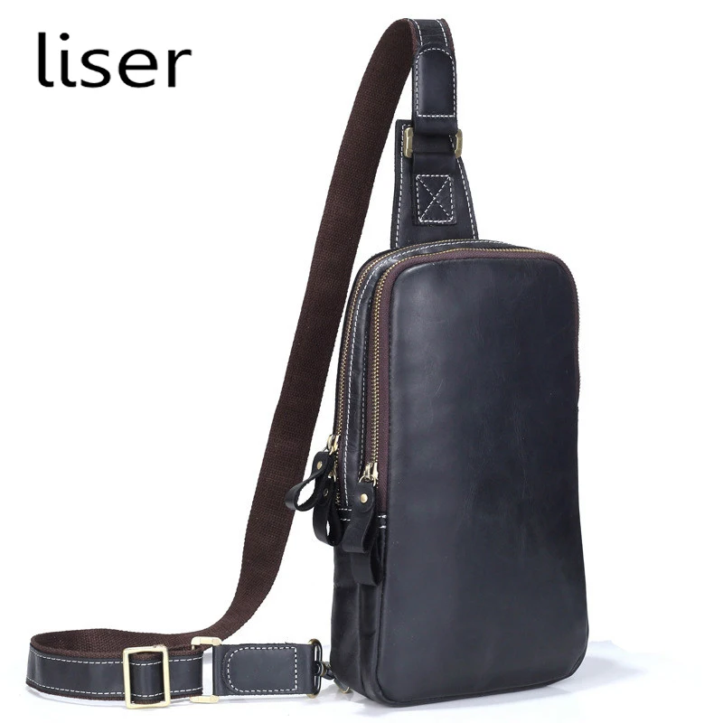 

Genuine Leather Chest Bag Casual Cross Body Bags for Men Cowhide Double Zipper Single-shoulder Pack