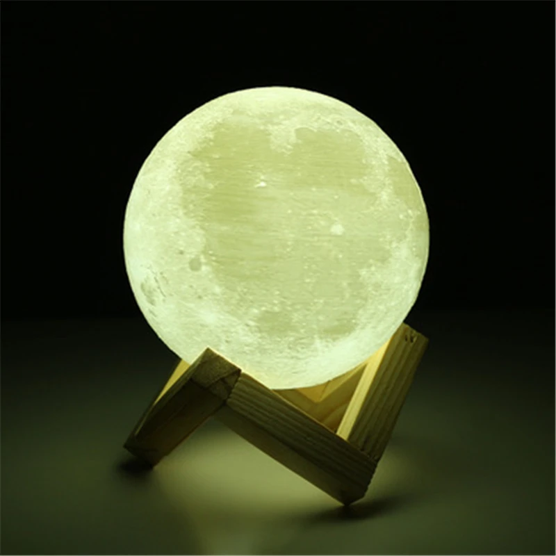 cheap Rechargeable 3D Printing Moon Lamp 2 Color Changing Switch Touch Room Bookcase Night Light Home Decor Creative Gift