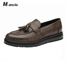 M-anxiu, zapatos de cuero con flecos de borlas estilo coreano, mocasines casuales para hombre, zapatos planos de fiesta para Club nocturno, regalo para novio