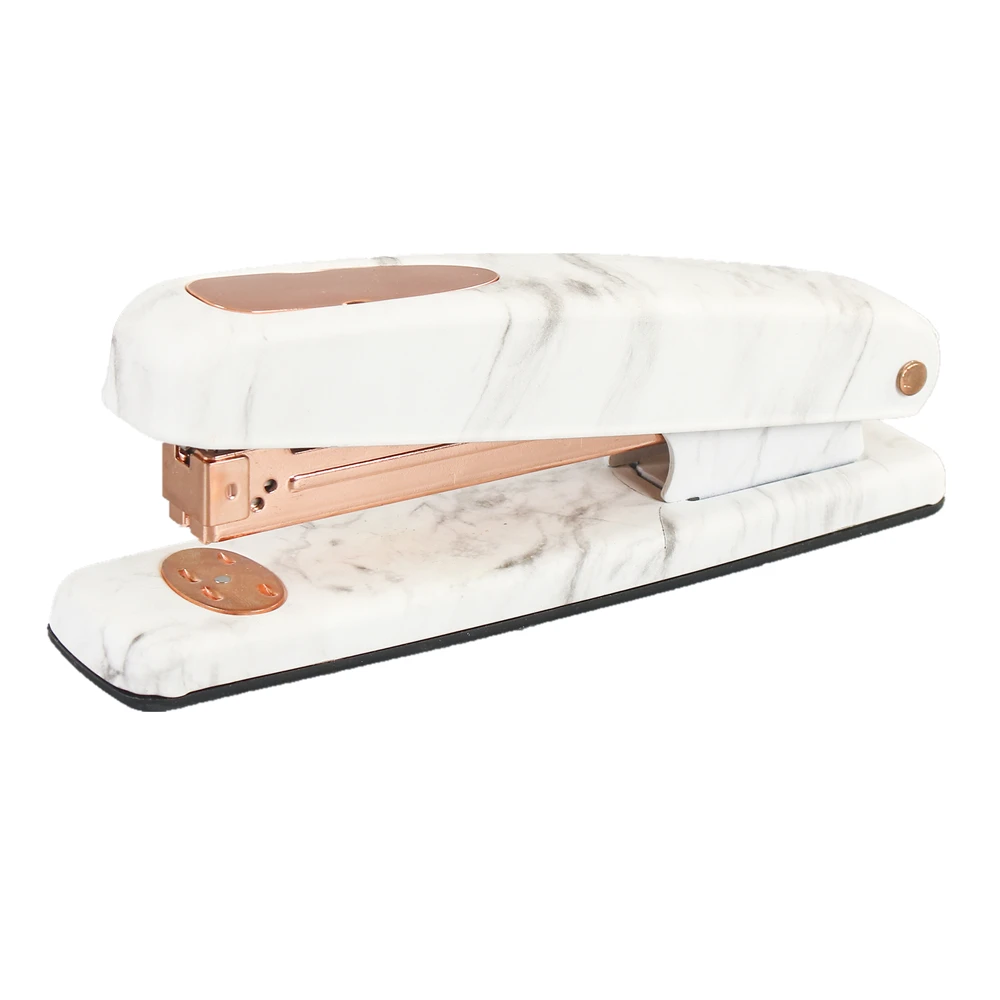 

MIRUI White Marble Stapler Heavy Duty Desktop Spring Powered Stapler Rose Gold Home Office Supplies with Non-slip Mat