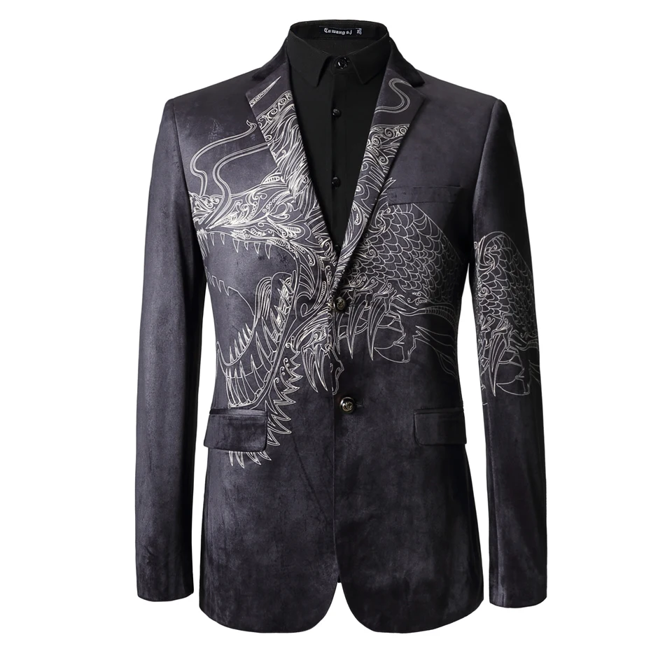 Plyesxale Мужской Блейзер стильный мужской бархатный Пиджак Приталенный пиджак модный дизайн с принтом черные вечерние спортивные пиджаки для выпускного Q44