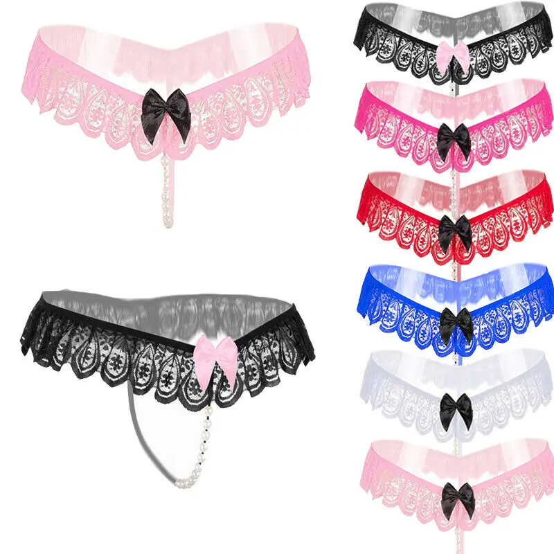 

New Style Women's Exotic Panties Sexy Thongs G-String T-Back Lingerie Pearl V-string Panties Lace Bow Underwear Fashion Hot 2019