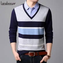 Модные брендовые мужские рубашки в Корейском стиле с v-образным вырезом, две штуки, облегающая уличная одежда с длинным рукавом, высококачественная повседневная одежда