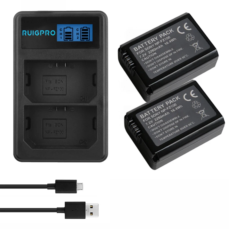 Комплект из 2 предметов 2280 мА/ч NP FZ100 NPFZ100 Батарея + светодиодный двойной USB
