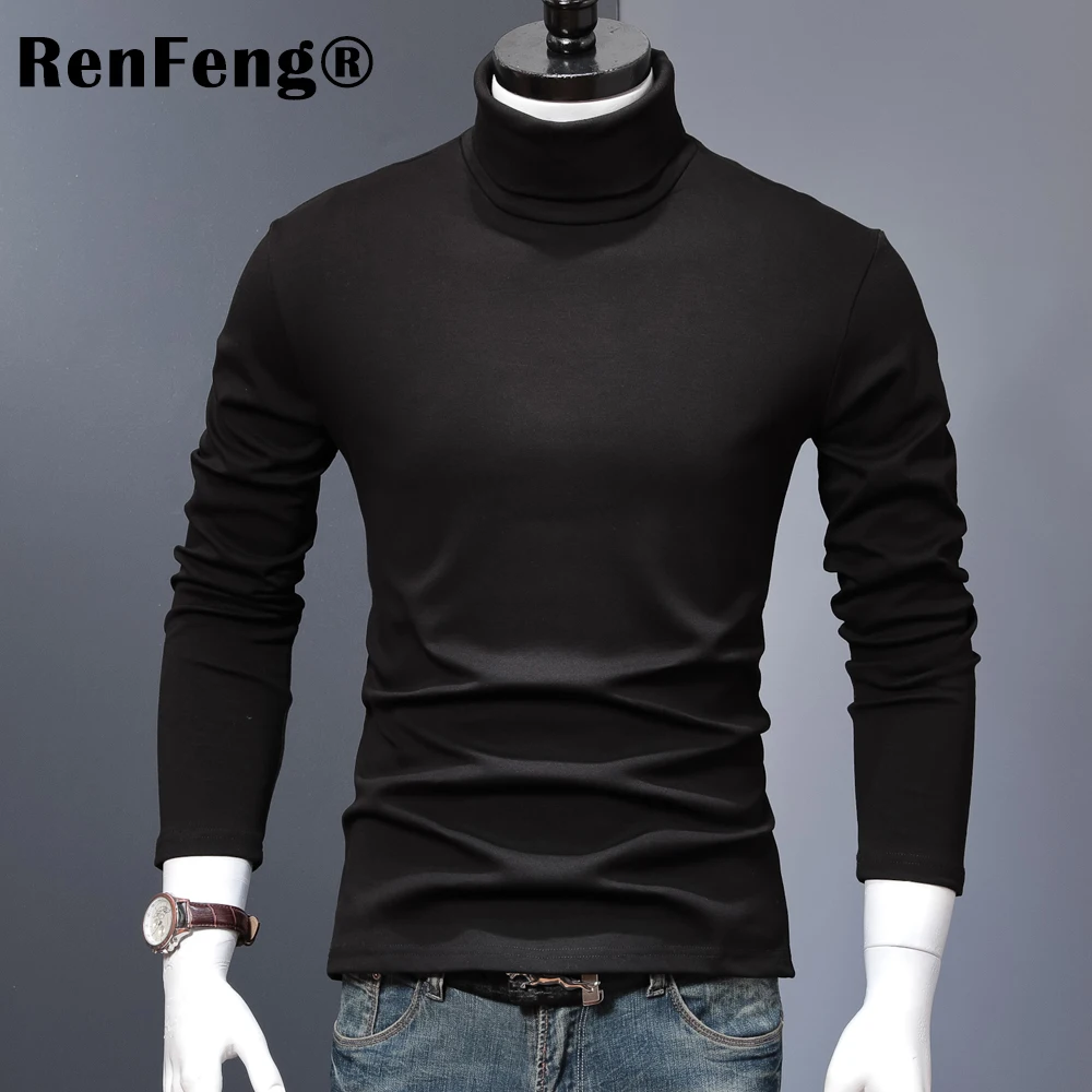 New Fashion Men Tee Long Sleeve Double collar Shirts man Turtleneck Casual T-shirt Top mens Clothes 95% pure cotton t Shirt (3)