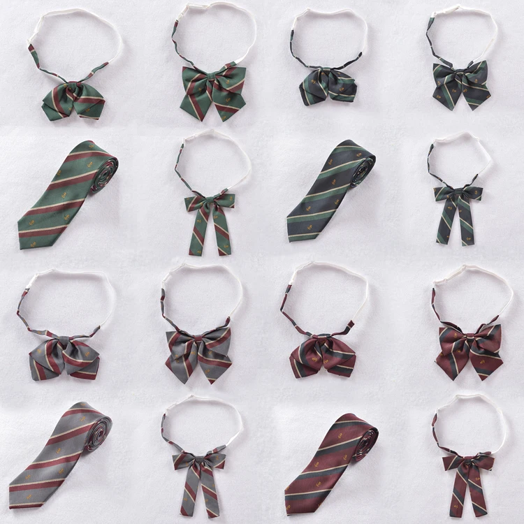 

Anchor Embroidery Striped Pattern British Japanese School Girls & Boys JK Uniform Bow Tie Students Necktie Cosplay 4 Colors