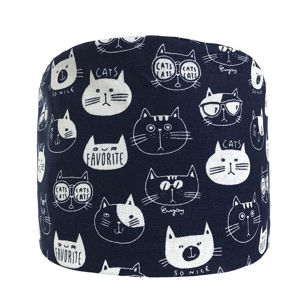 Hospital Surgical Cap Women Men Design Nurse Caps Uniform Adjustable Cartoon Cat Pattern Cotton Doctor Beauty Medical Hats/Masks