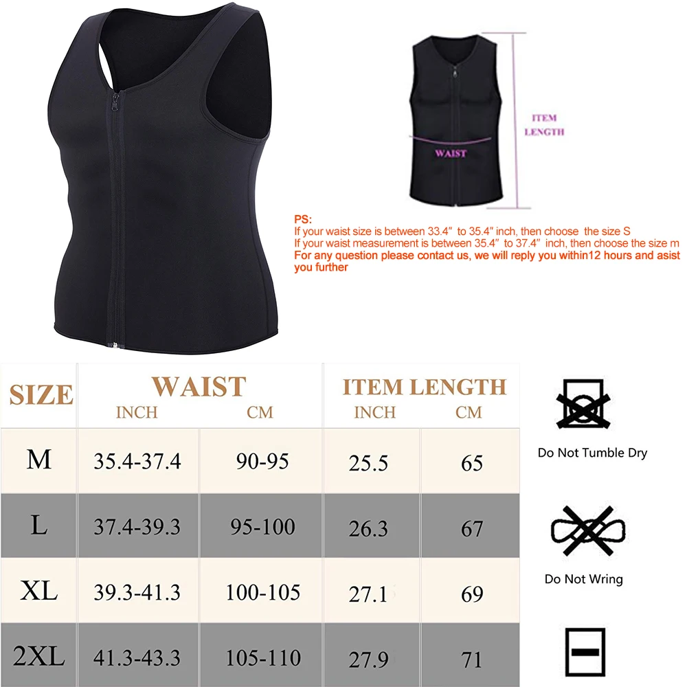 Men Waist Trainer Vest for Weight Loss Neoprene Corset Body Shaper Zipper Sauna Tank Top Workout Shirt Abdomen Control M-2XL
