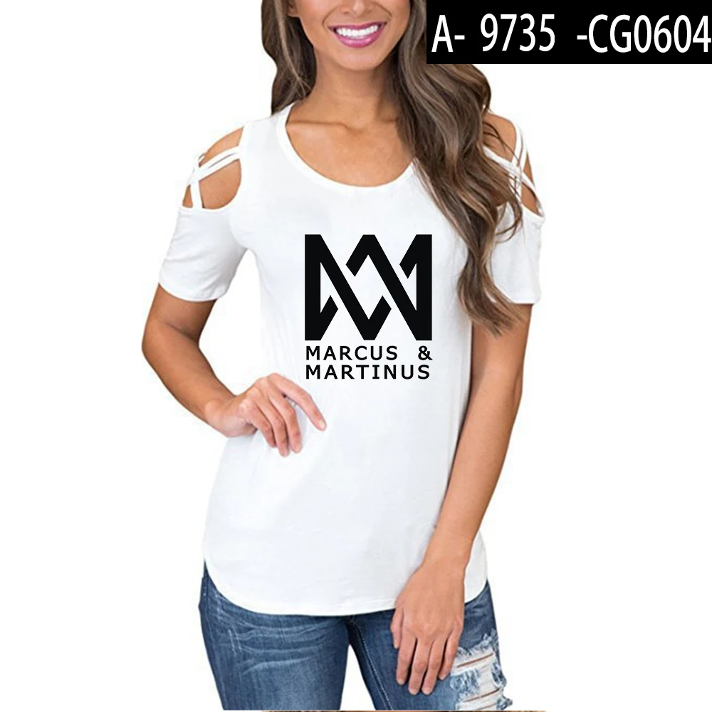 Маркус и Мартинус с открытыми плечами футболки женские модные летние футболки с короткими рукавами горячая распродажа Повседневная Уличная одежда - Цвет: white