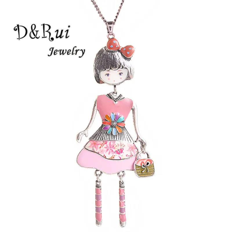 

Cute Doll with Pink Dress Necklaces & Pendants Women's Fashion Enamel Cartoons Choker Necklace for Women Wedding Accessories