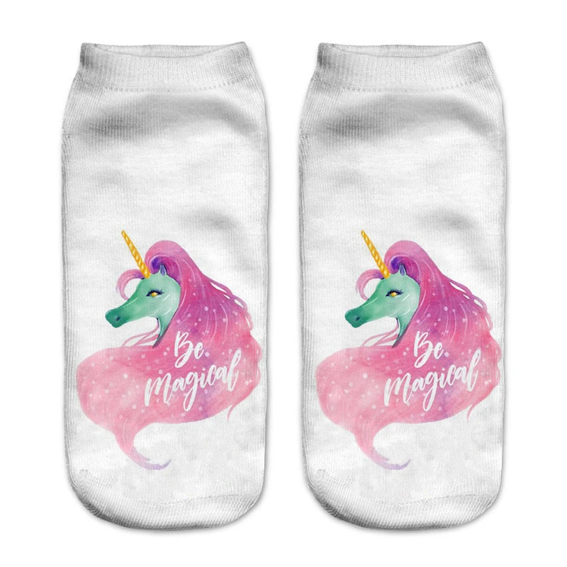 Hot Sale Harajuku 3D Print Unicorn Women Sock 16 Patterns Women Kawaii Cute Casual Popular Ankle Women Socks hue socks