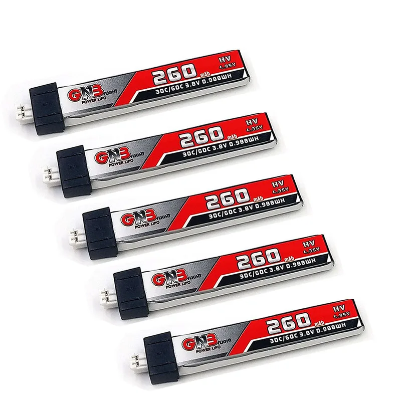 

5PCS GAONENG 260mAh 3.8V 30C/60C HV Lipo battery PH2.0 Plug for Eachine US65 QX65 Inductrix FPV BetaFPV Beta65S UR65 Whoop Drone