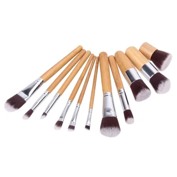 

11pcs Natural Bamboo Makeup Brushes Professional Cosmetics Eyeliner Brush Kit Foundation Blending Makeup Brushes with Bag